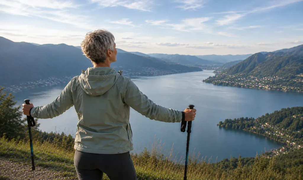 Frau über 50 mit Blick auf einen See – finanzielle Freiheit und eigenes Einkommen